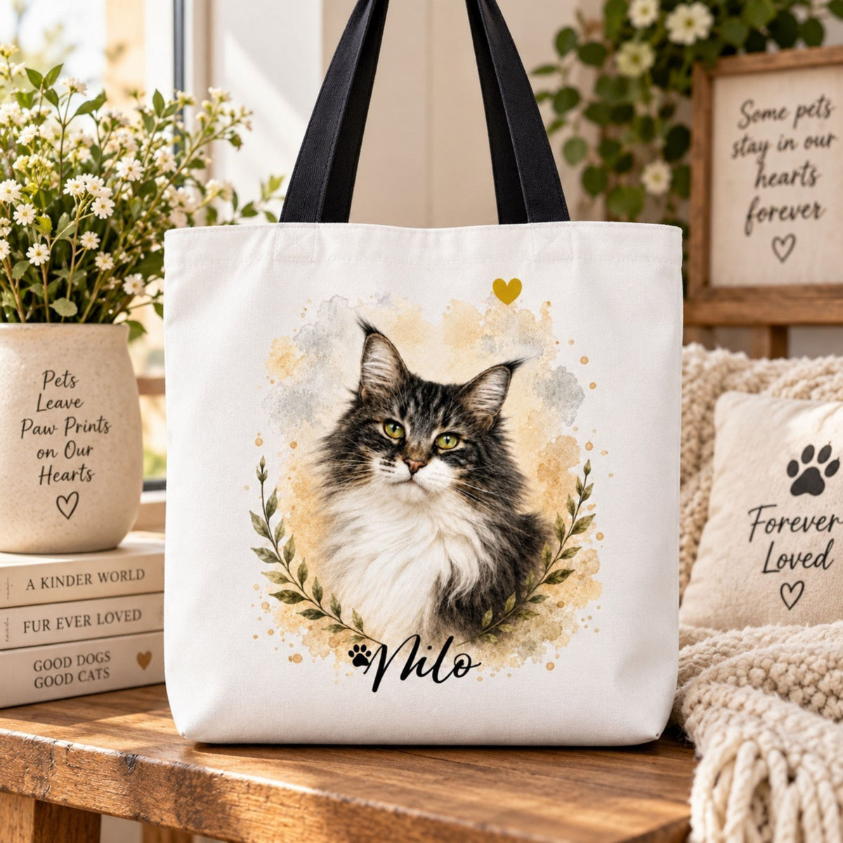 Custom Pet Memorial Tote Bag – Watercolor Portrait