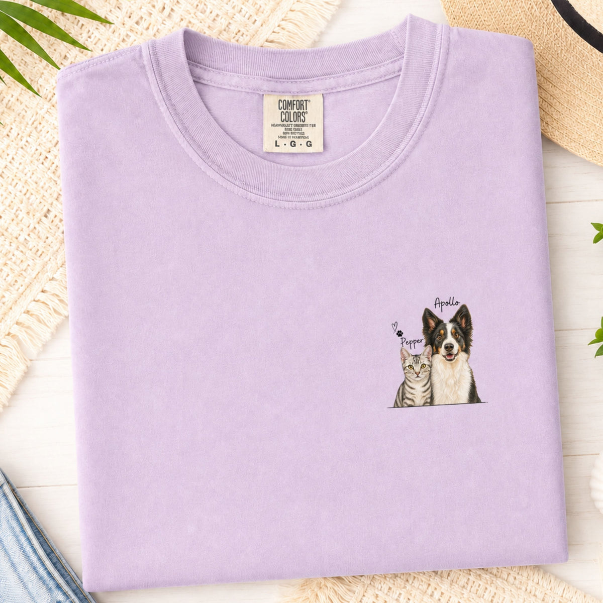 Custom Two Pet Portrait T-Shirt with Names.