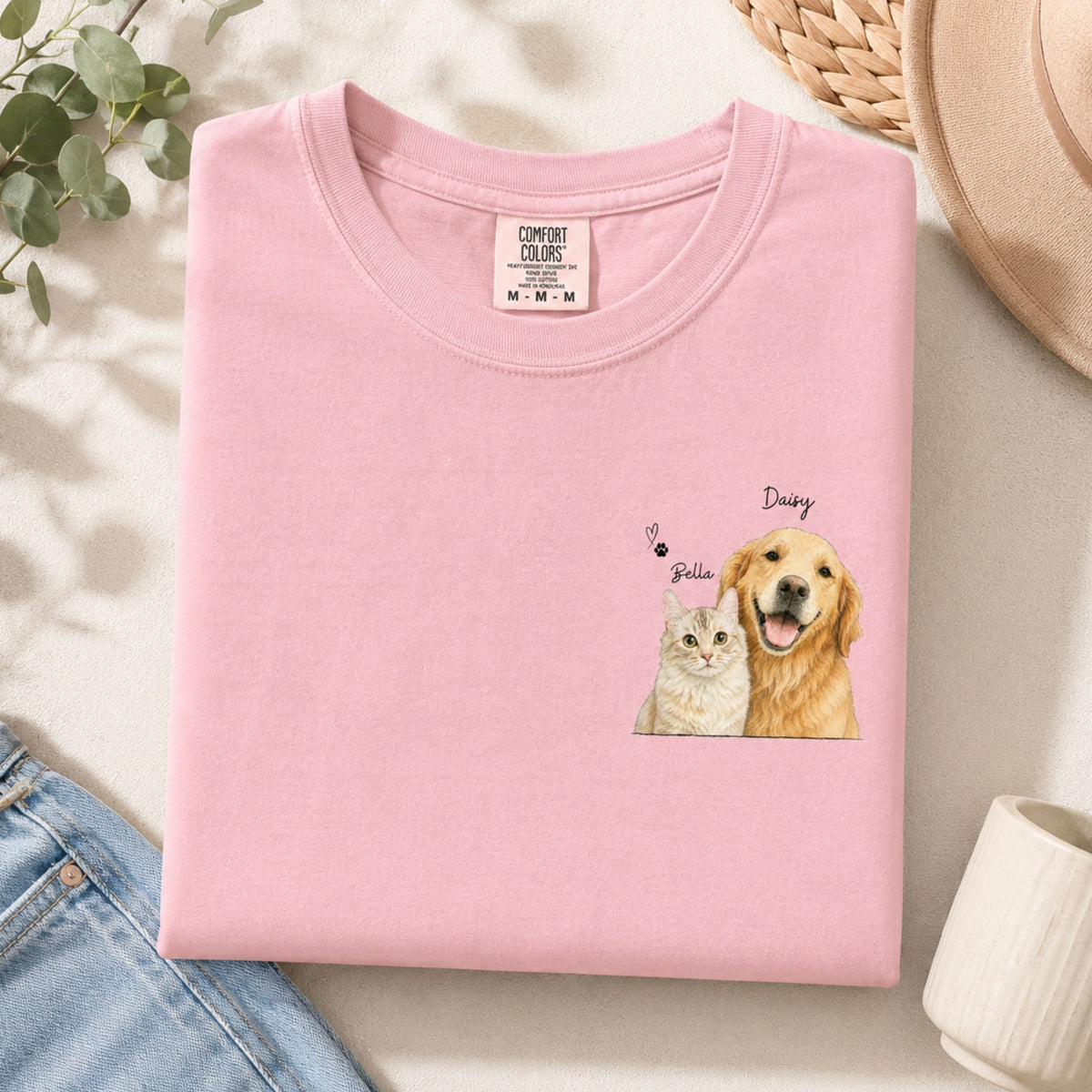 Custom Two Pet Portrait T-Shirt with Names | Personalized Pet Shirt.