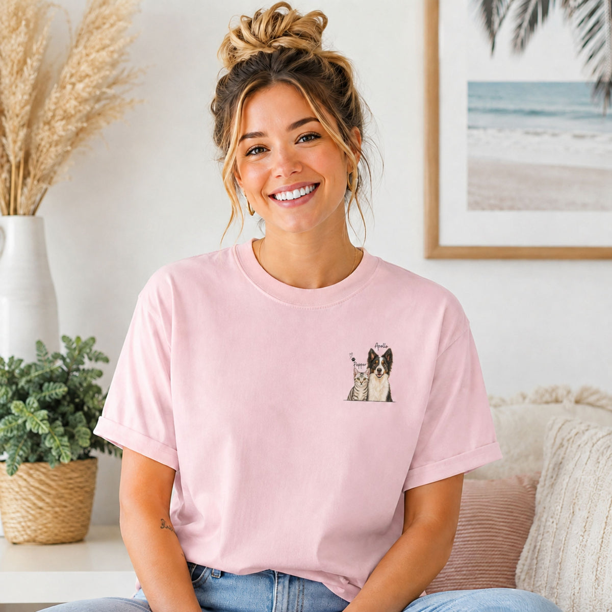 Custom Two Pet Portrait T-Shirt with Names.