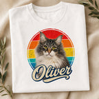 Custom Cat Shirt – Personalized Retro Pet Portrait T-Shirt.