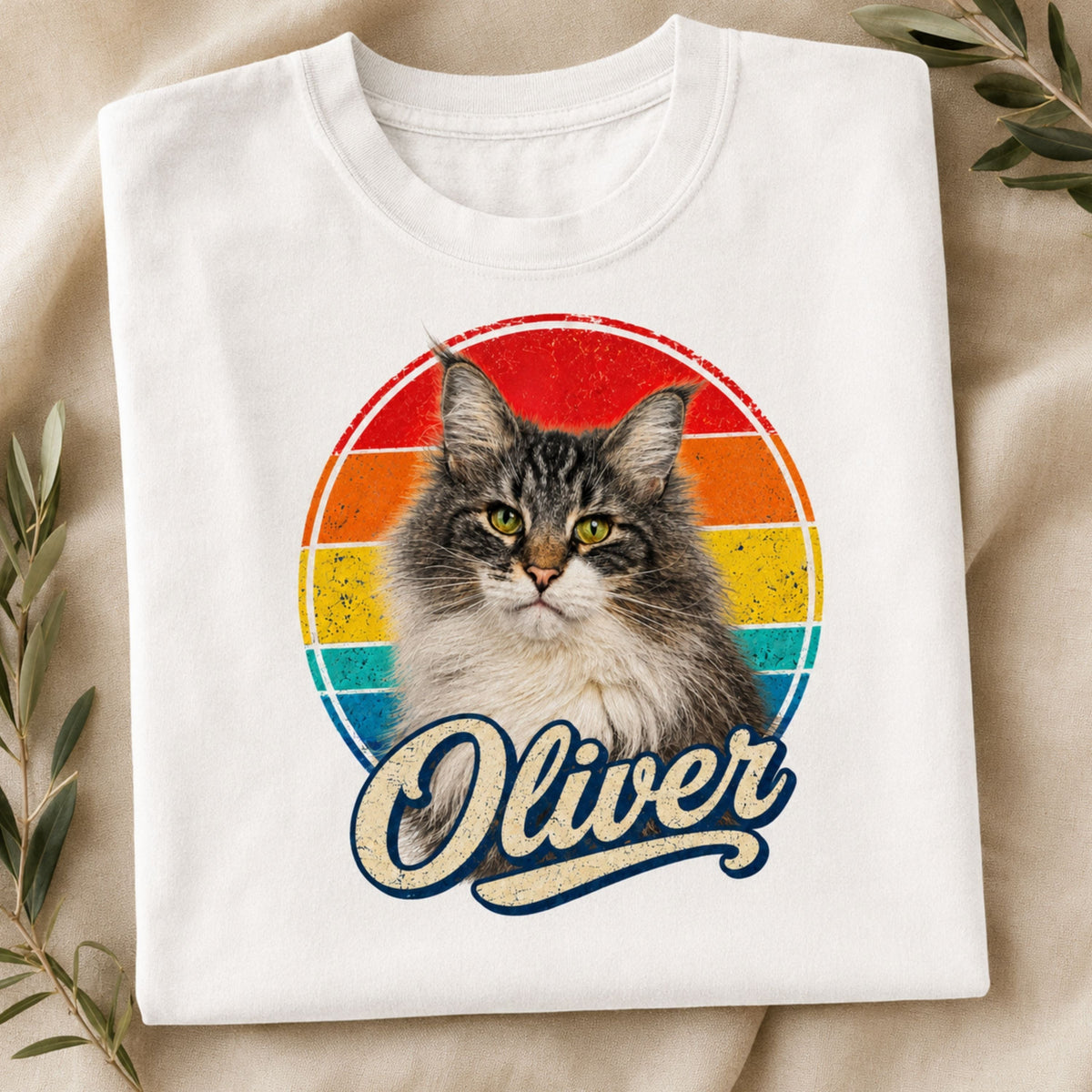 Custom Cat Shirt – Personalized Retro Pet Portrait T-Shirt.