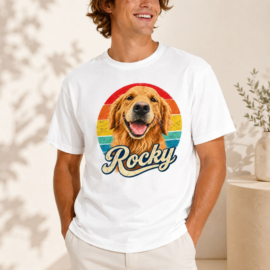 Custom Dog T-Shirt – Personalized Retro Pet Portrait.
