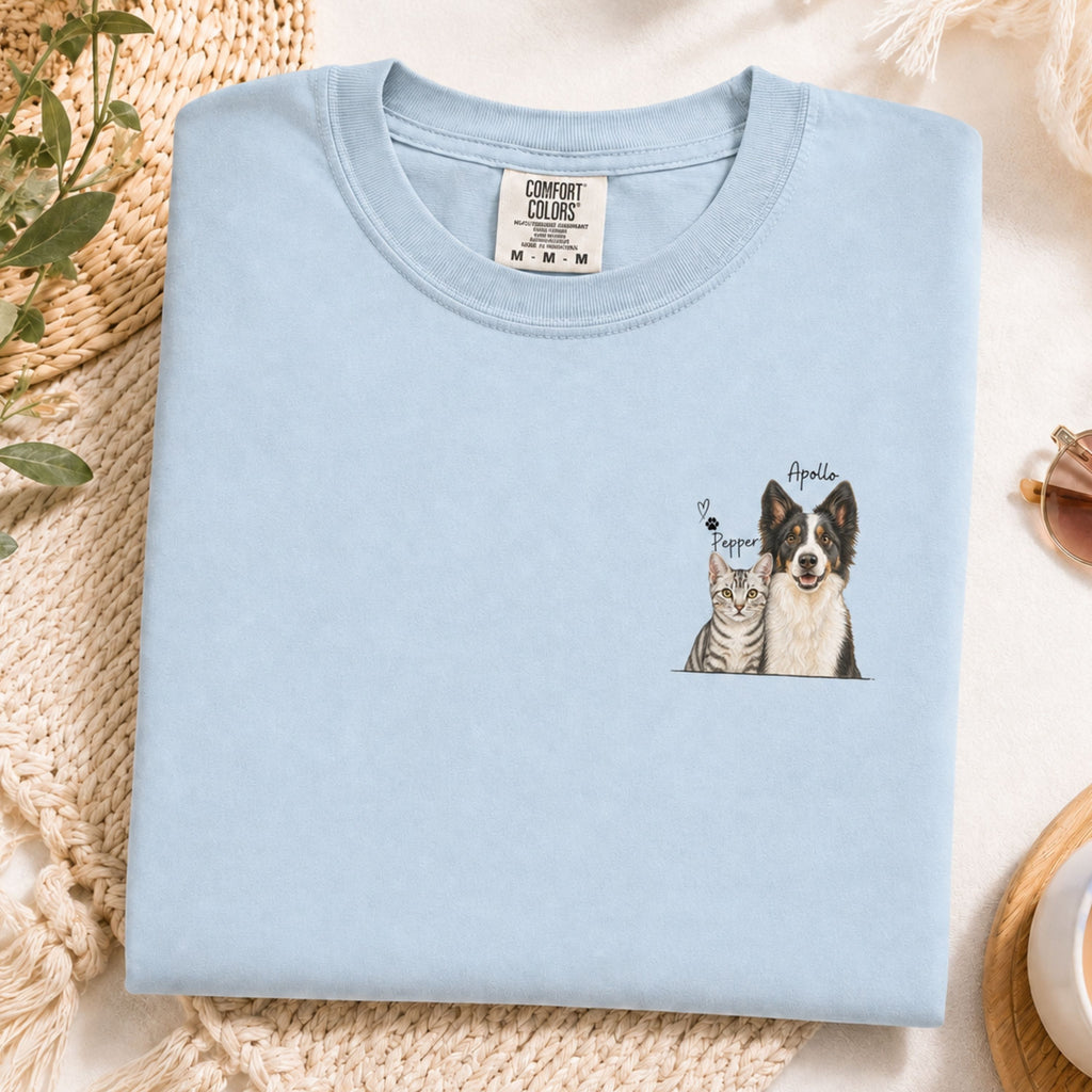 Custom Two Pet Portrait T-Shirt with Names.