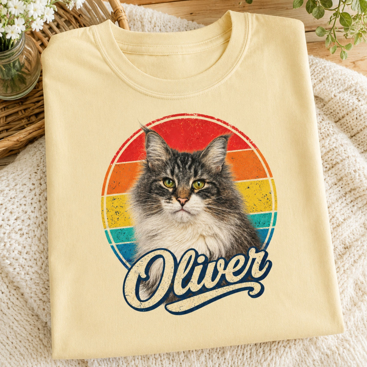 Custom Cat Shirt – Personalized Retro Pet Portrait T-Shirt.