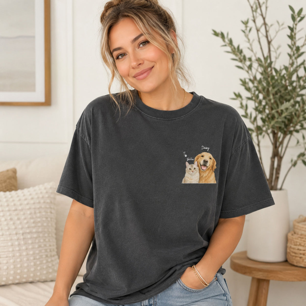 Custom Two Pet Portrait T-Shirt with Names | Personalized Pet Shirt.