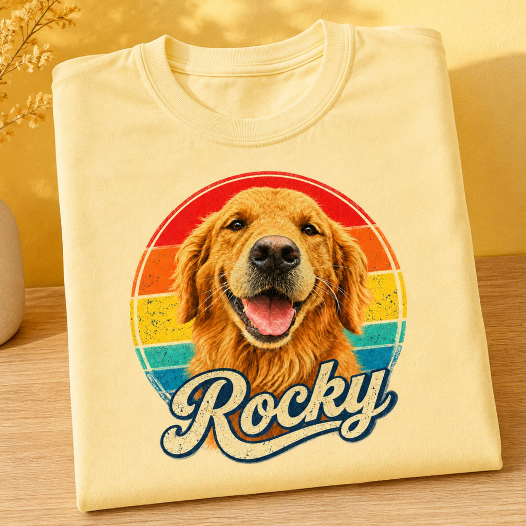 Custom Dog T-Shirt – Personalized Retro Pet Portrait.