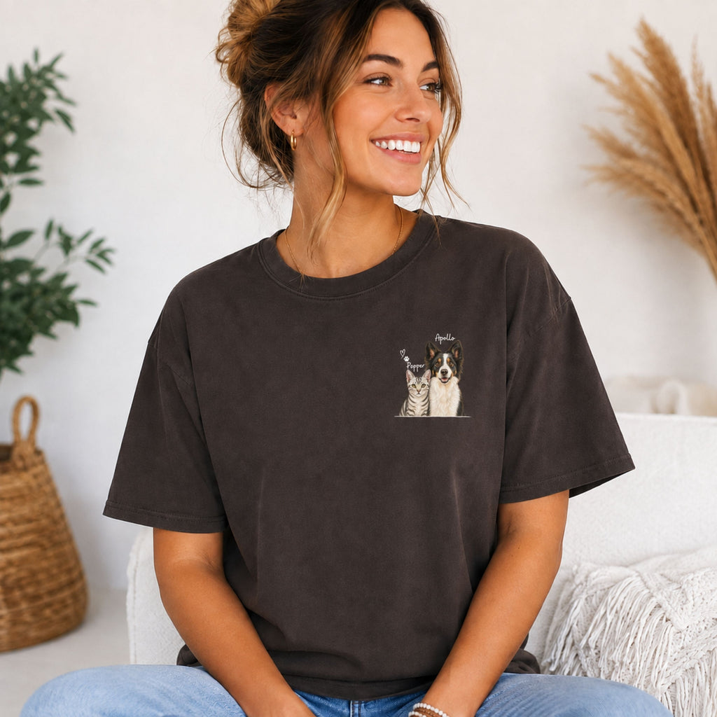 Custom Two Pet Portrait T-Shirt with Names.