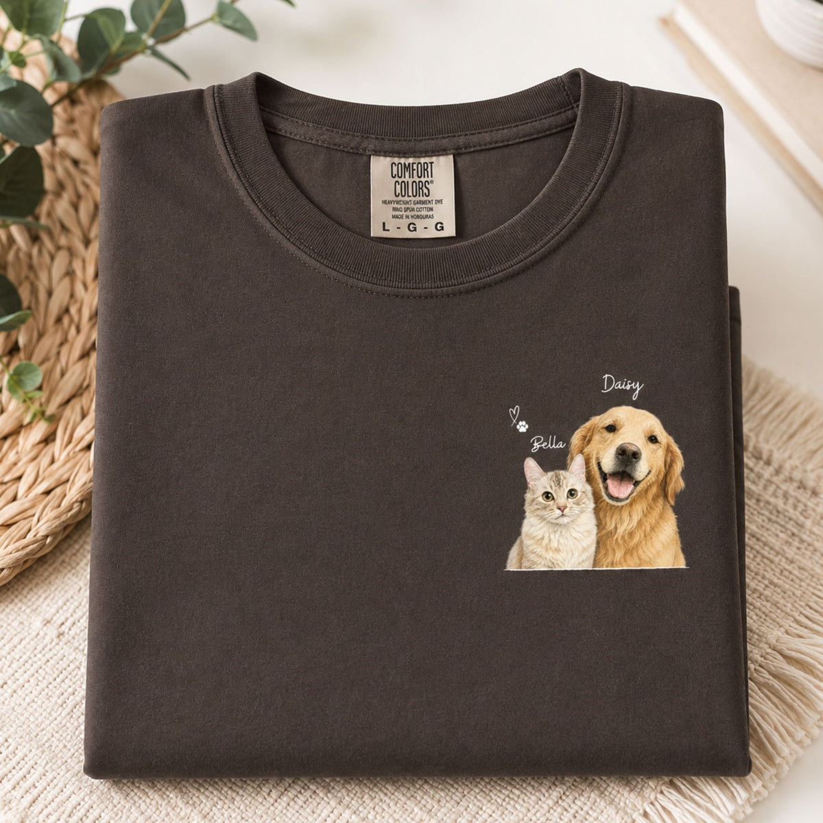 Custom Two Pet Portrait T-Shirt with Names | Personalized Pet Shirt.