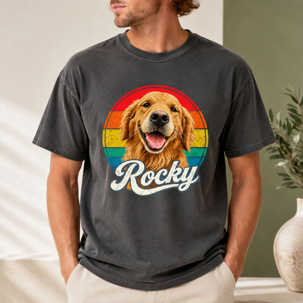 Custom Dog T-Shirt – Personalized Retro Pet Portrait.