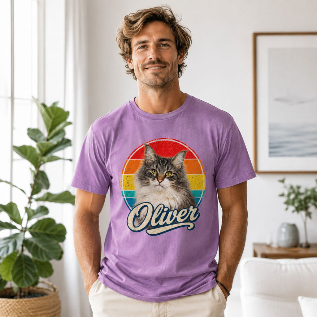 Custom Cat Shirt – Personalized Retro Pet Portrait T-Shirt.