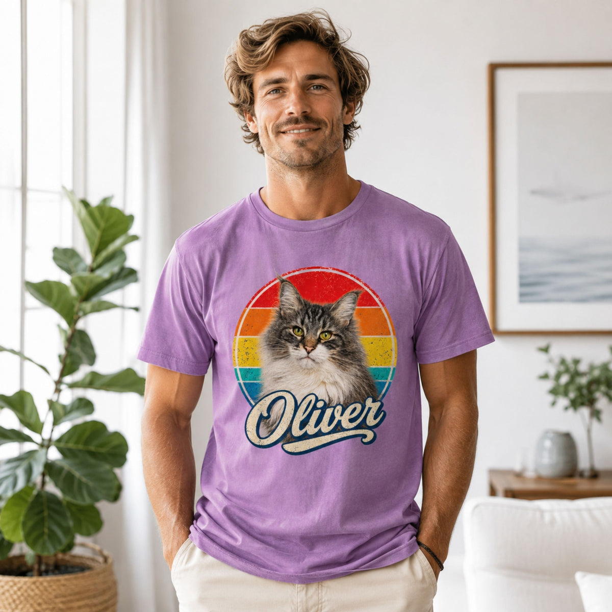 Custom Cat Shirt – Personalized Retro Pet Portrait T-Shirt.
