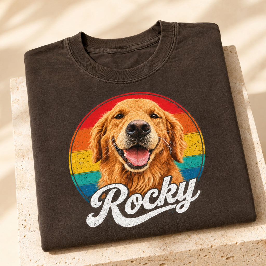 Custom Dog T-Shirt – Personalized Retro Pet Portrait.