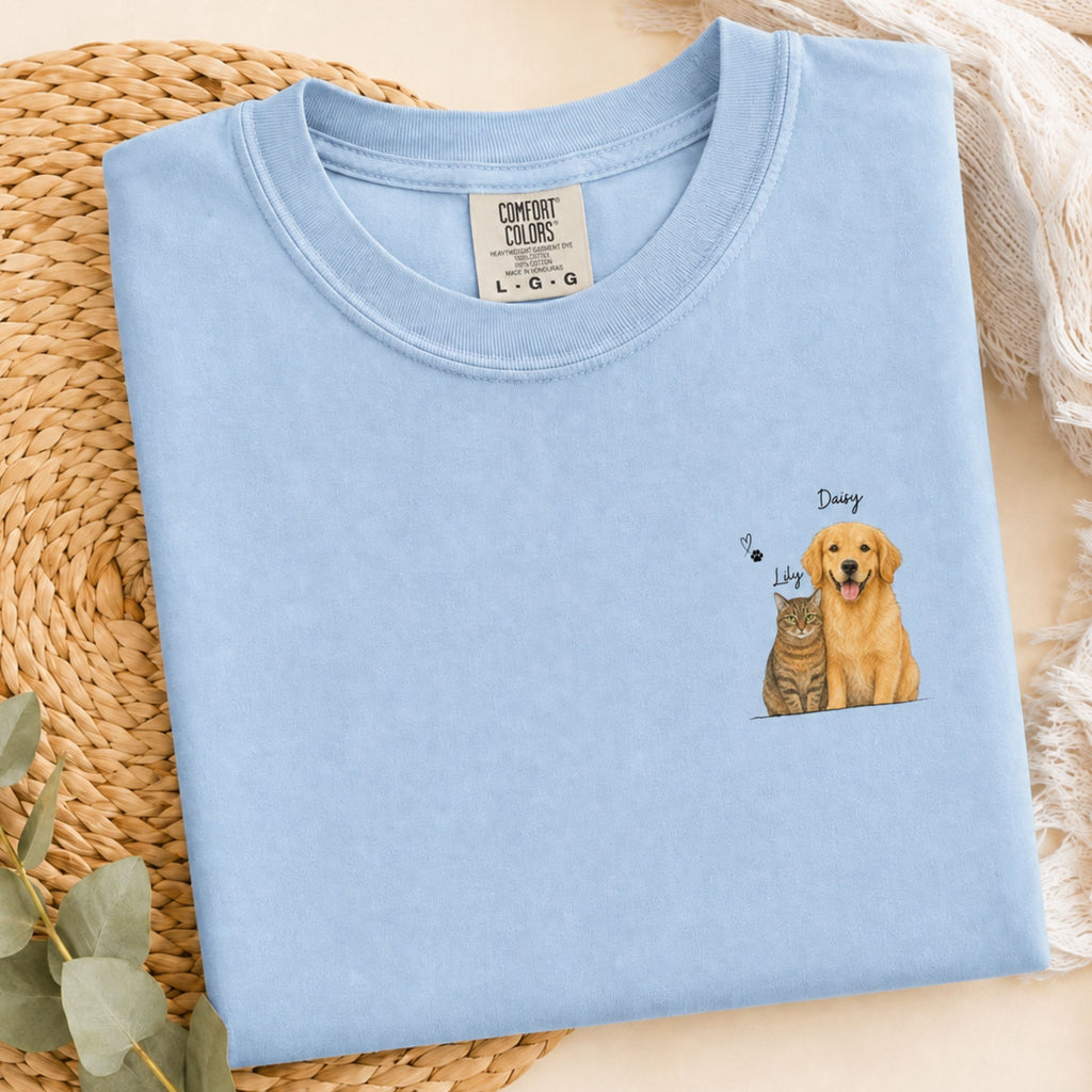 Custom Watercolor Pet Portrait Shirt with Name – Dog & Cat T-Shirt.
