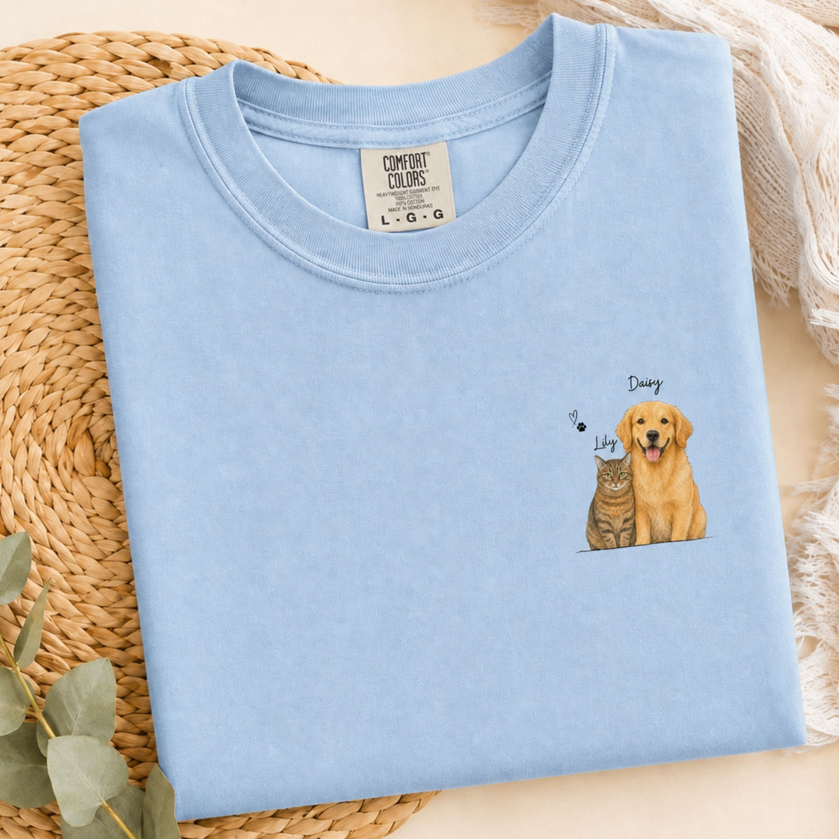 Custom Watercolor Pet Portrait Shirt with Name – Dog & Cat T-Shirt.