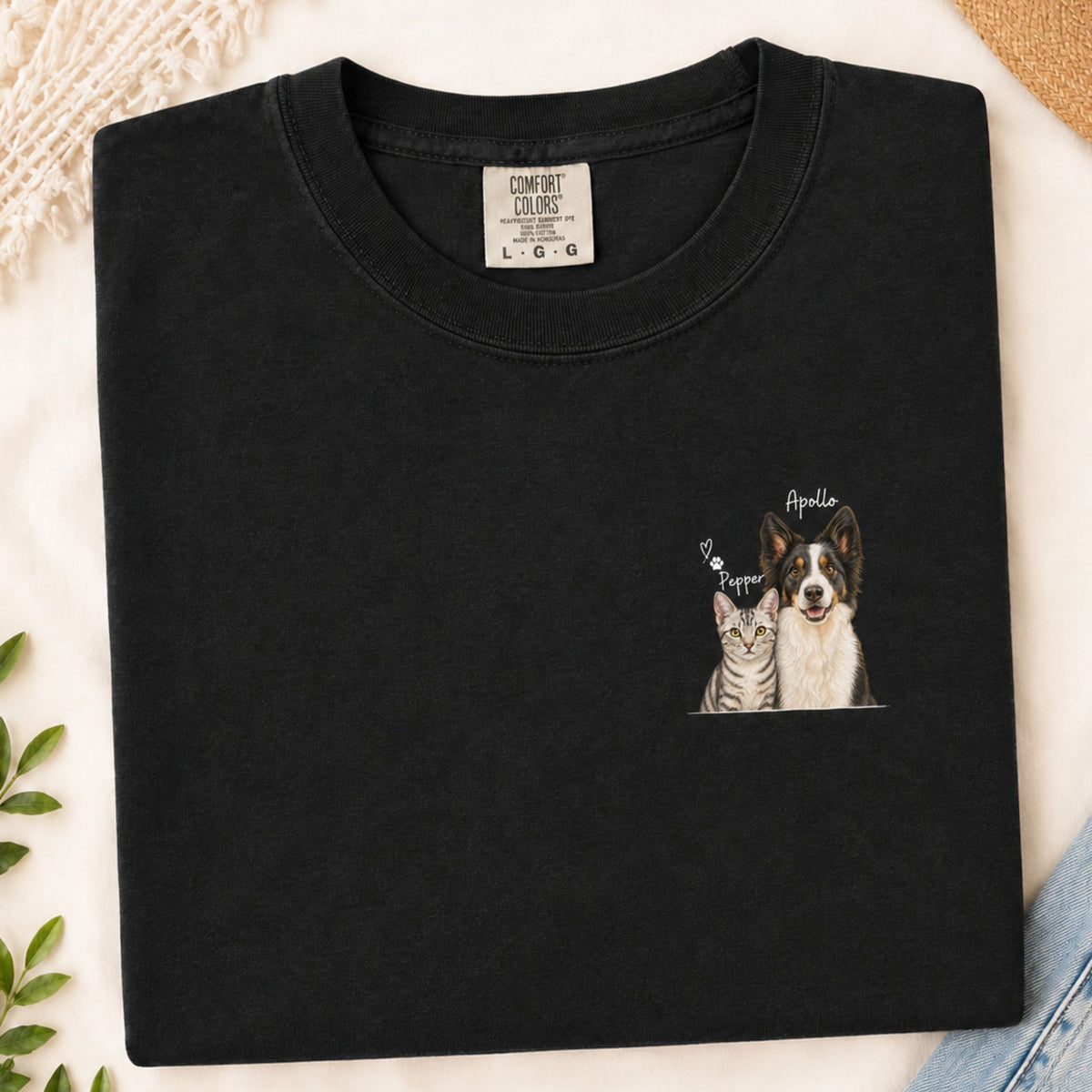 Custom Two Pet Portrait T-Shirt with Names.