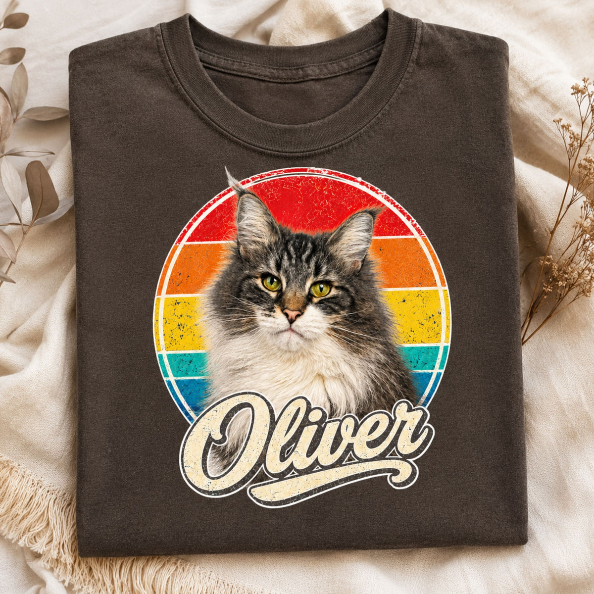 Custom Cat Shirt – Personalized Retro Pet Portrait T-Shirt.