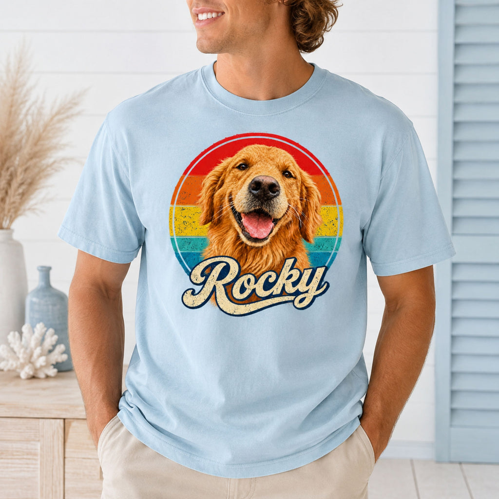 Custom Dog T-Shirt – Personalized Retro Pet Portrait.