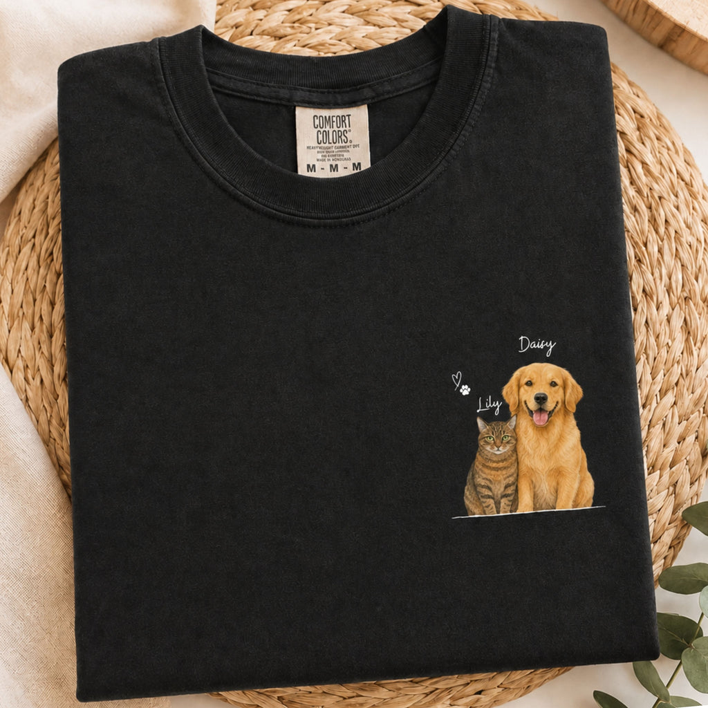 Custom Watercolor Pet Portrait Shirt with Name – Dog & Cat T-Shirt.