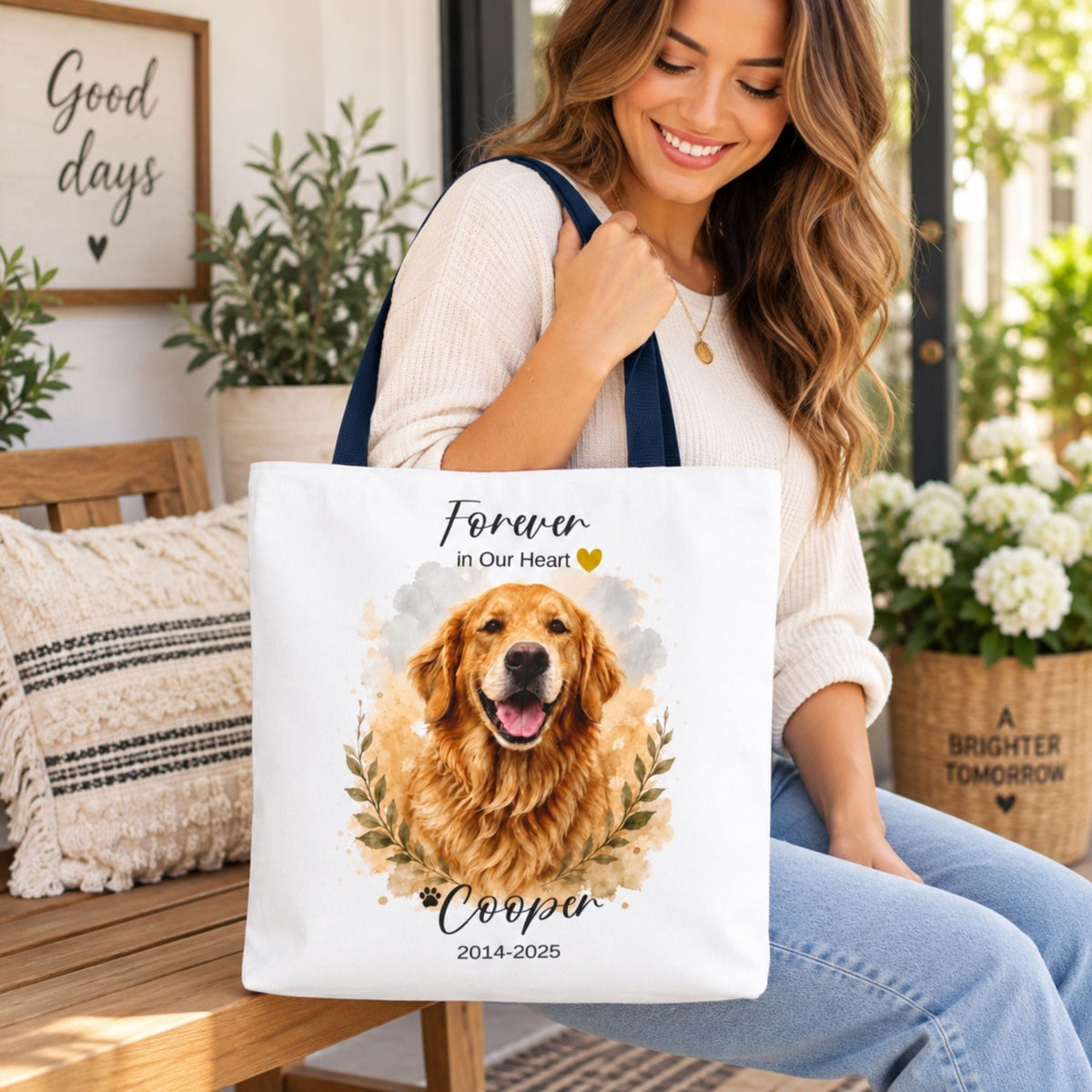 Custom Pet Memorial Tote Bag – Watercolor Portrait