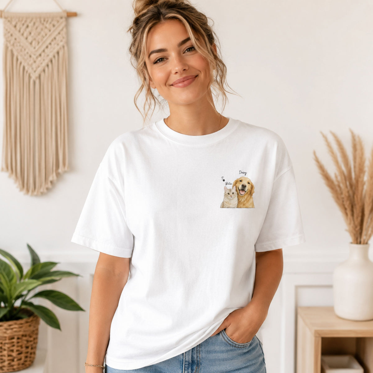 Custom Two Pet Portrait T-Shirt with Names | Personalized Pet Shirt.