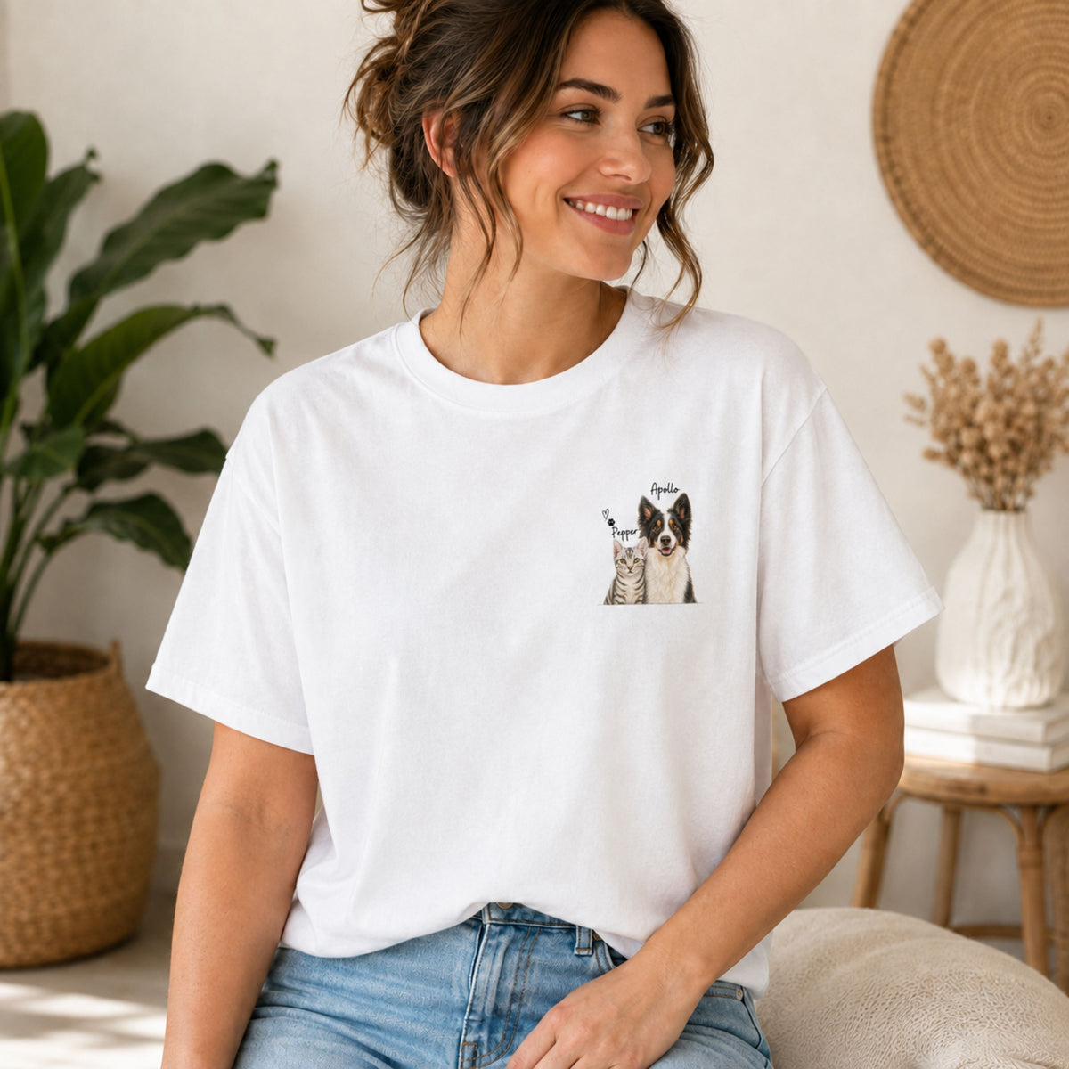 Custom Two Pet Portrait T-Shirt with Names.