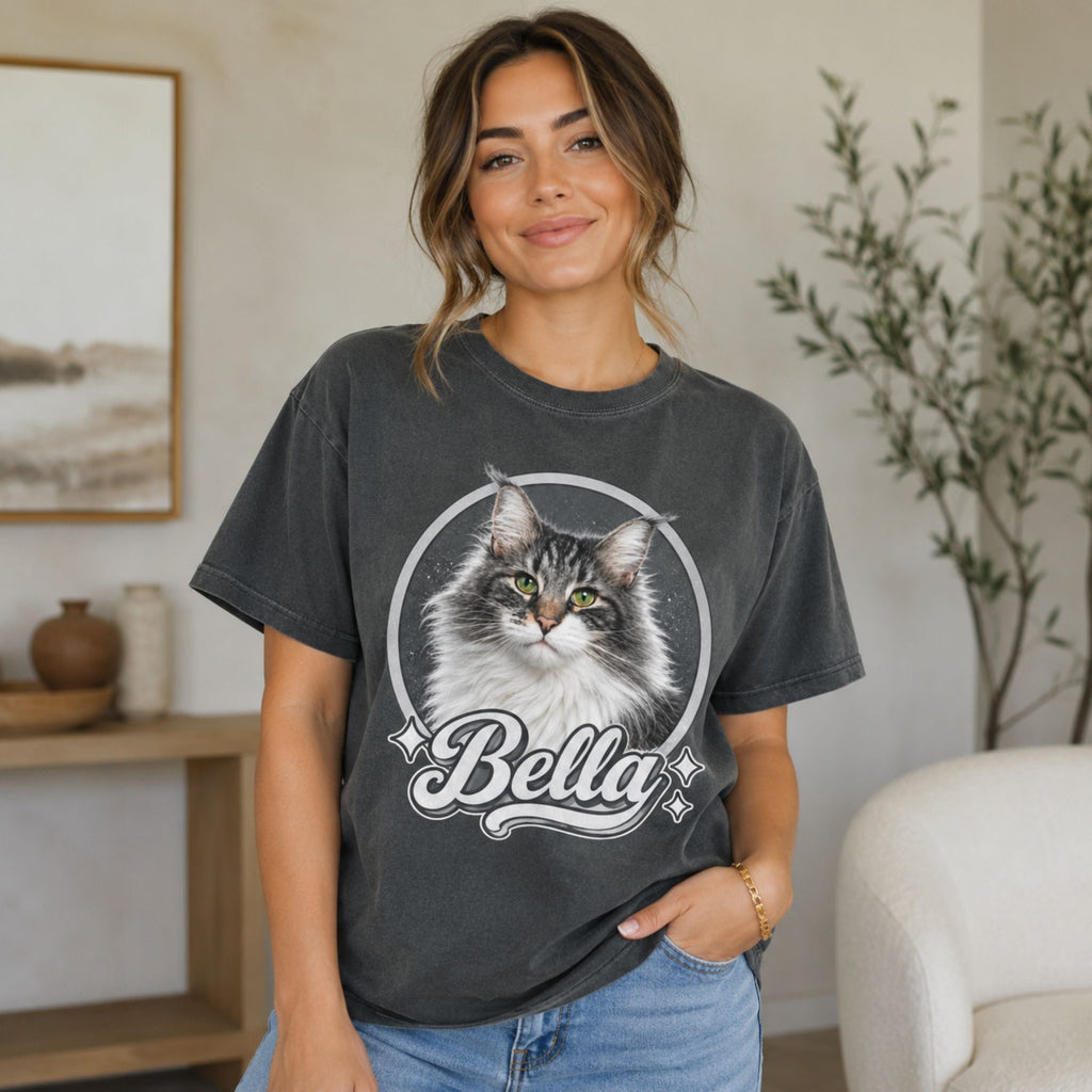 Custom Cat Shirt – Personalized Vintage Pet Portrait Tee.