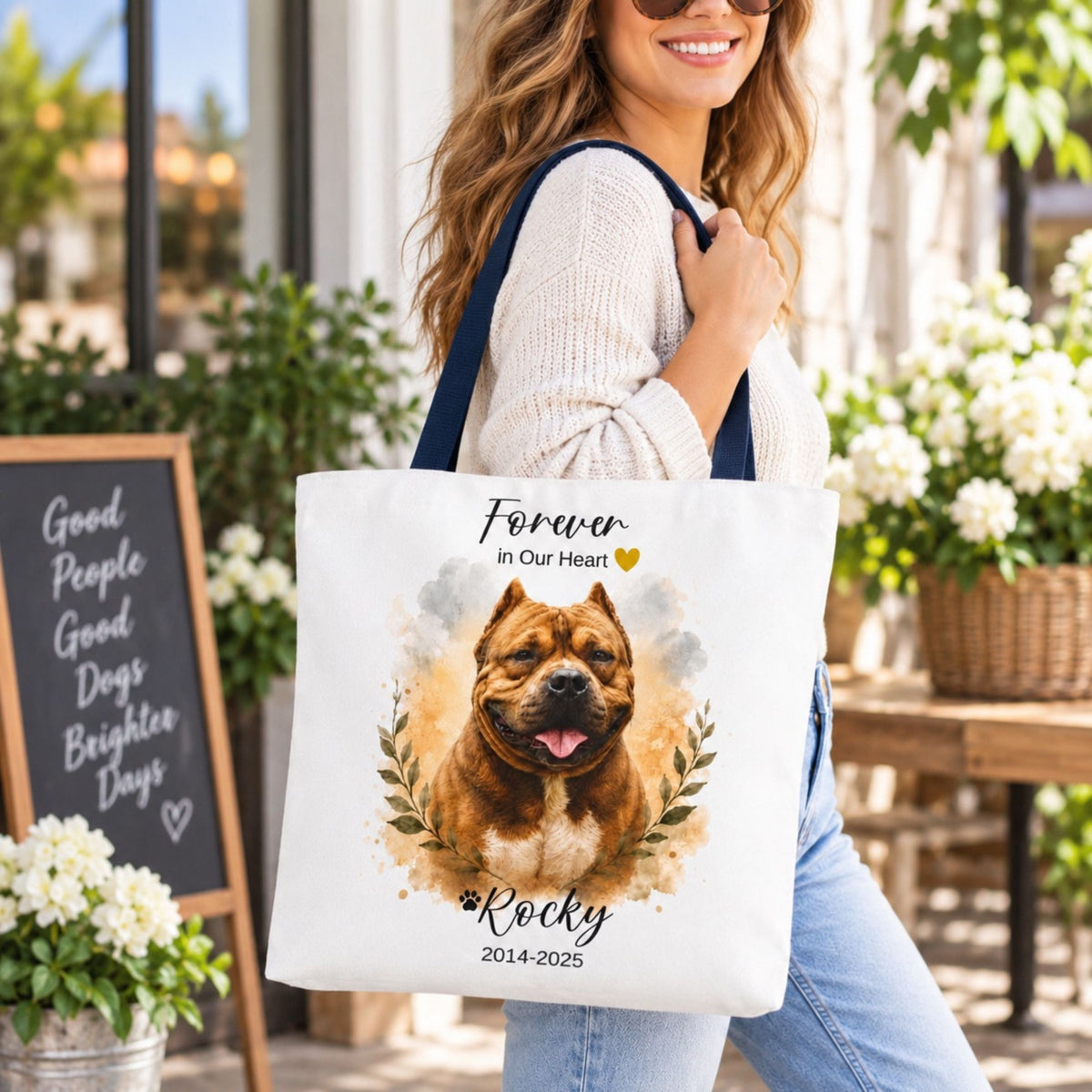 Custom Pet Memorial Tote Bag – Watercolor Portrait