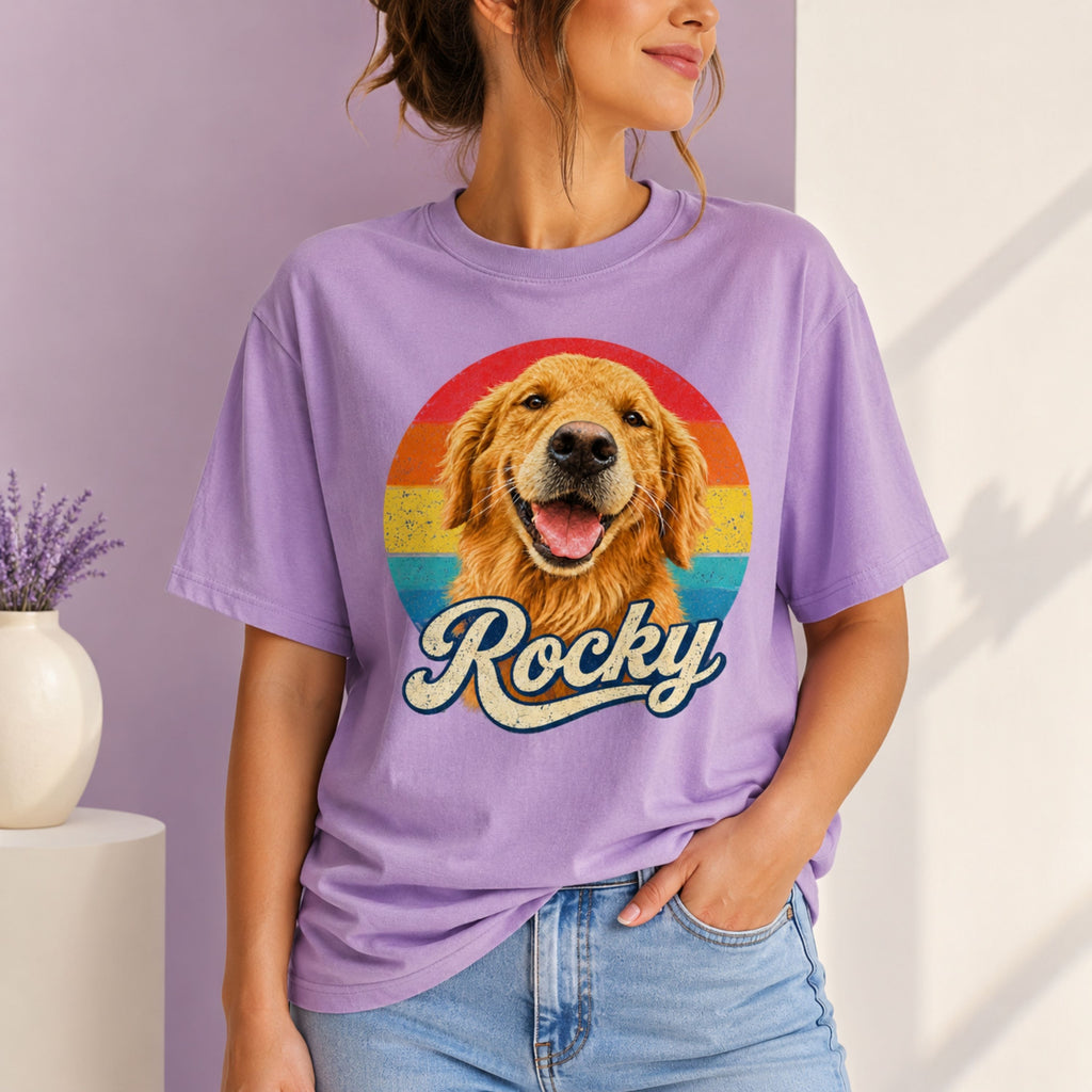 Custom Dog T-Shirt – Personalized Retro Pet Portrait.