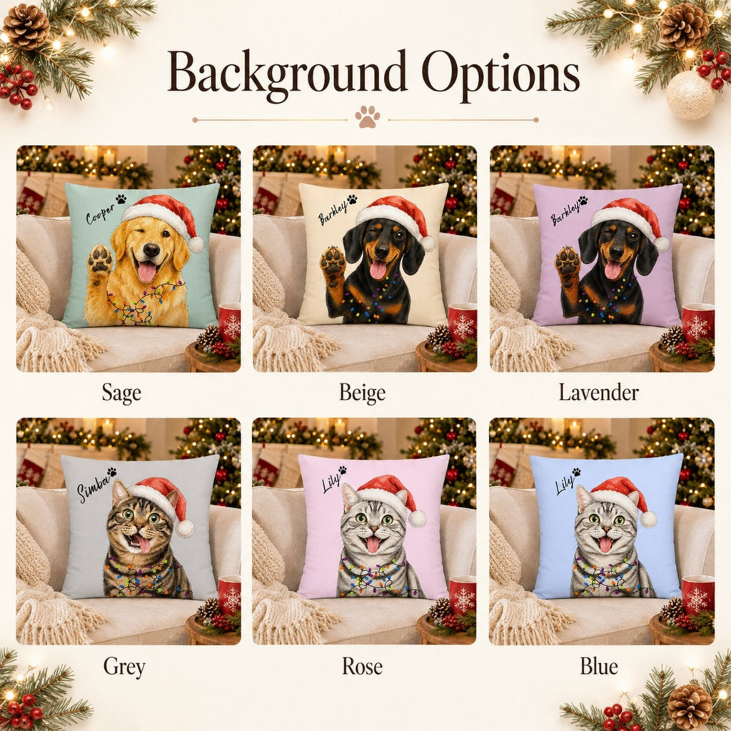 Custom Watercolor Christmas Pet Pillow with Name