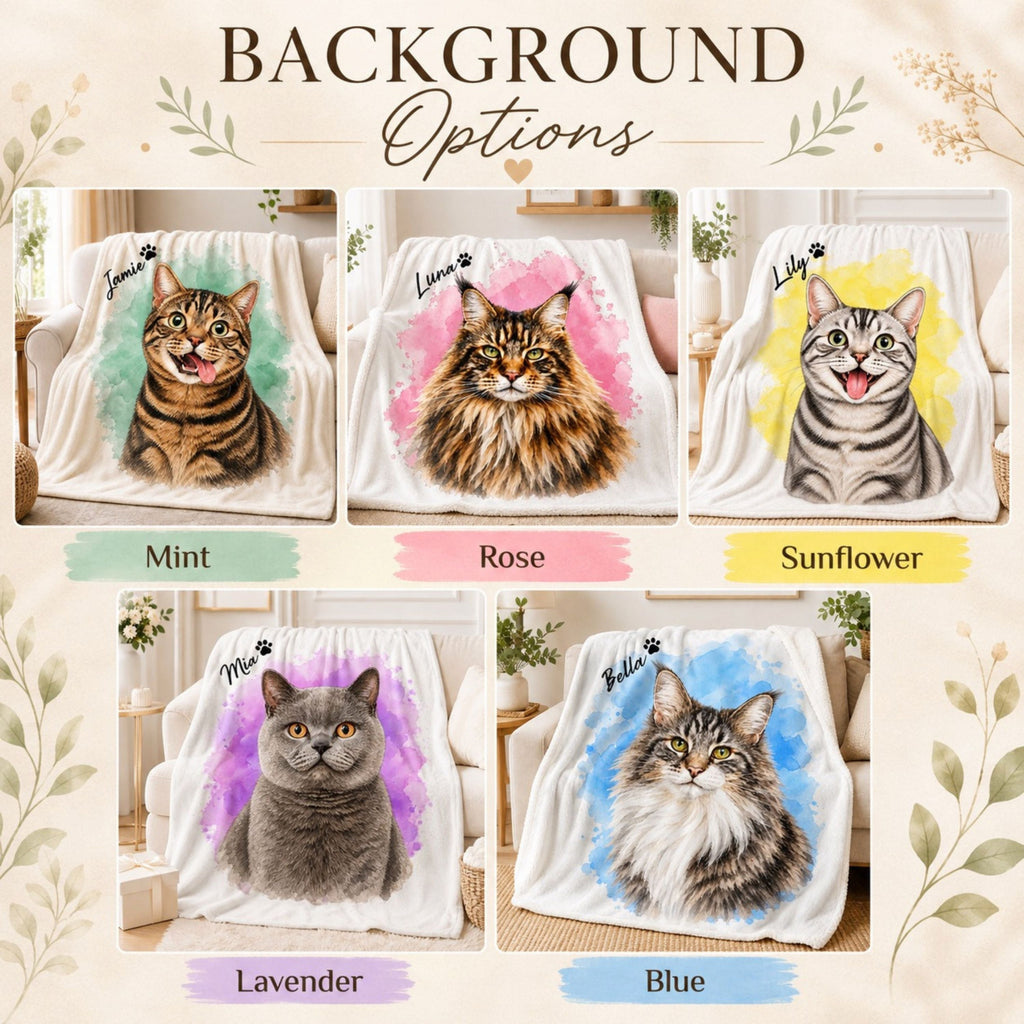 Custom Cat Watercolor Blanket – Personalized Pet Portrait