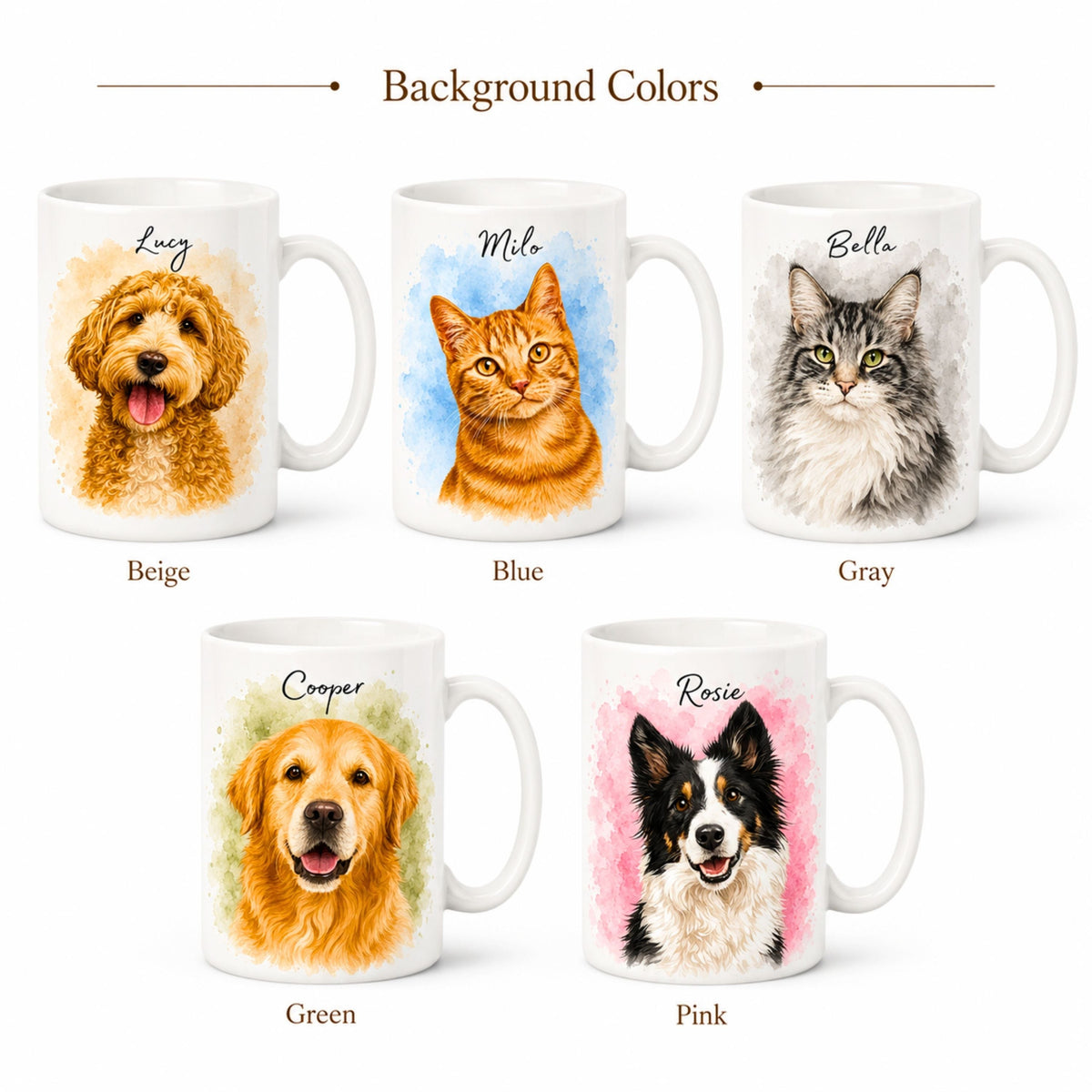 Personalized Watercolor Pet Portrait Mug | Custom Cat & Dog Gift.