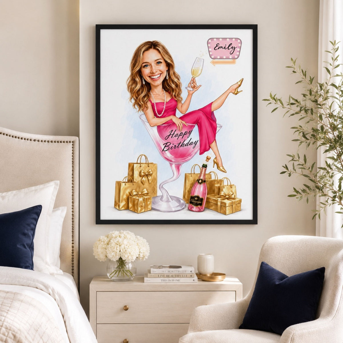 Custom Female Birthday Caricature Portrait – Personalized Gift.