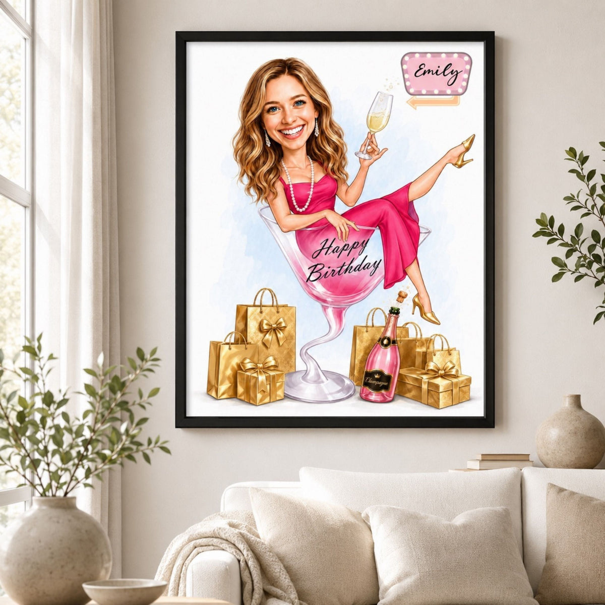 Custom Female Birthday Caricature Portrait – Personalized Gift.