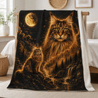 Custom Cat Moon Watercolor Blanket – Personalized Celestial Portrait