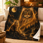 Custom Cat Moon Watercolor Blanket – Personalized Celestial Portrait