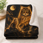 Custom Cat Moon Watercolor Blanket – Personalized Celestial Portrait