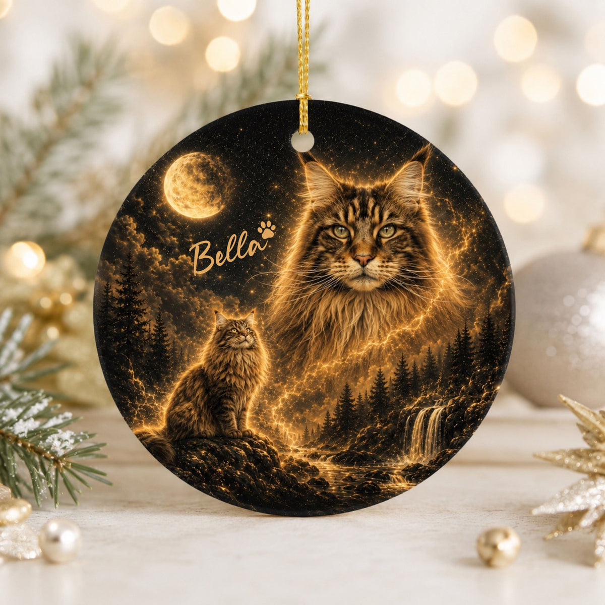 Custom Cat Moon Ornament – Personalized Celestial Pet Gift