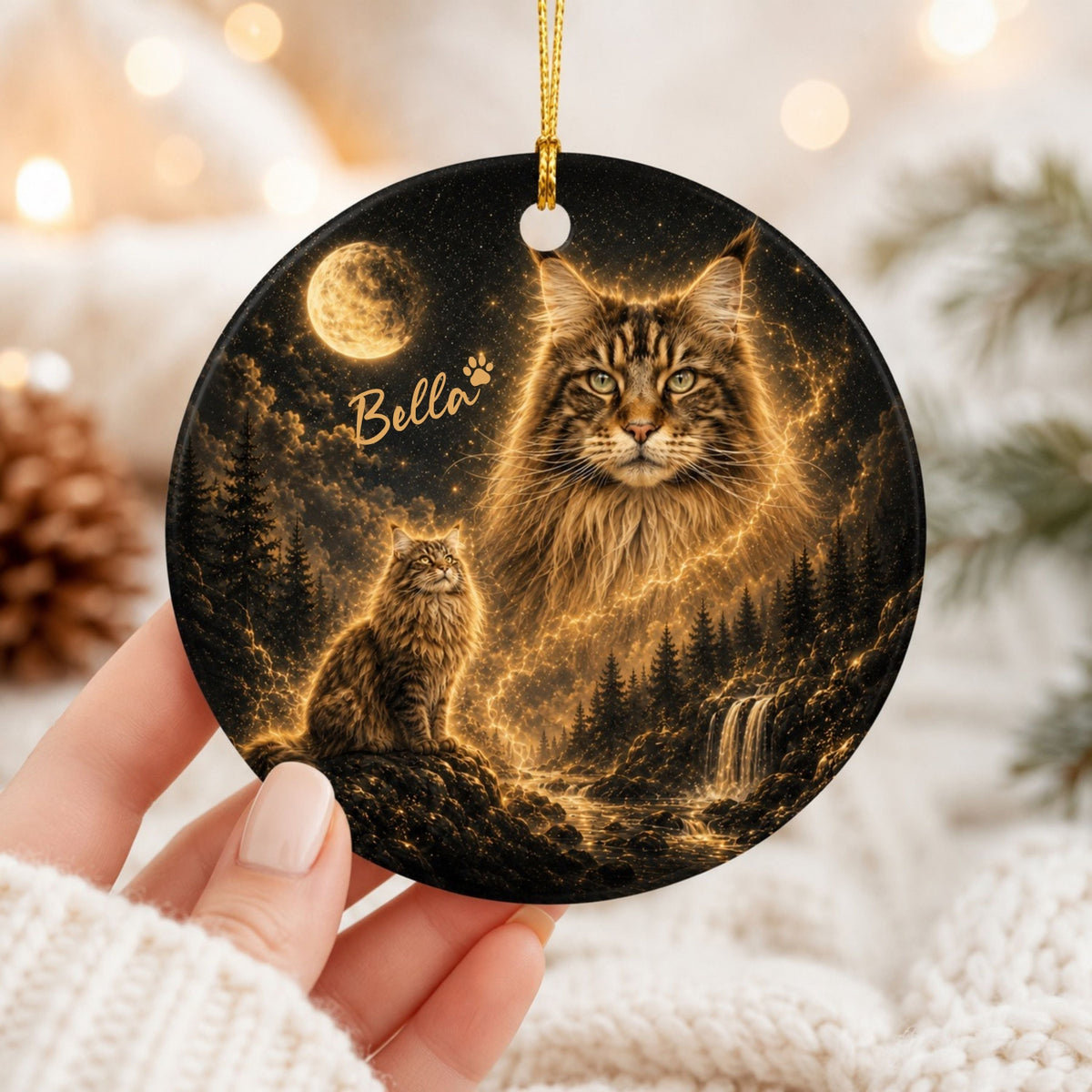 Custom Cat Moon Ornament – Personalized Celestial Pet Gift
