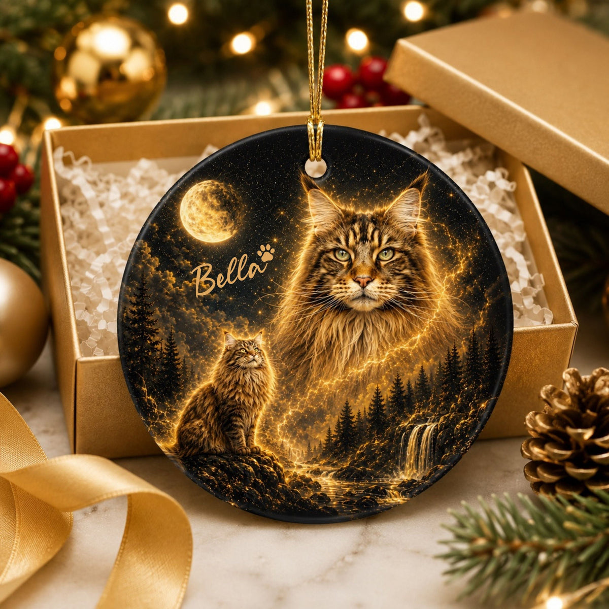 Custom Cat Moon Ornament – Personalized Celestial Pet Gift