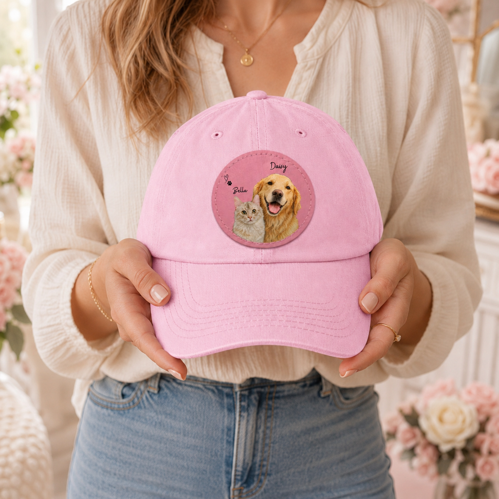 Custom Two Pet Hat – Personalized Dog & Cat Portrait Cap.
