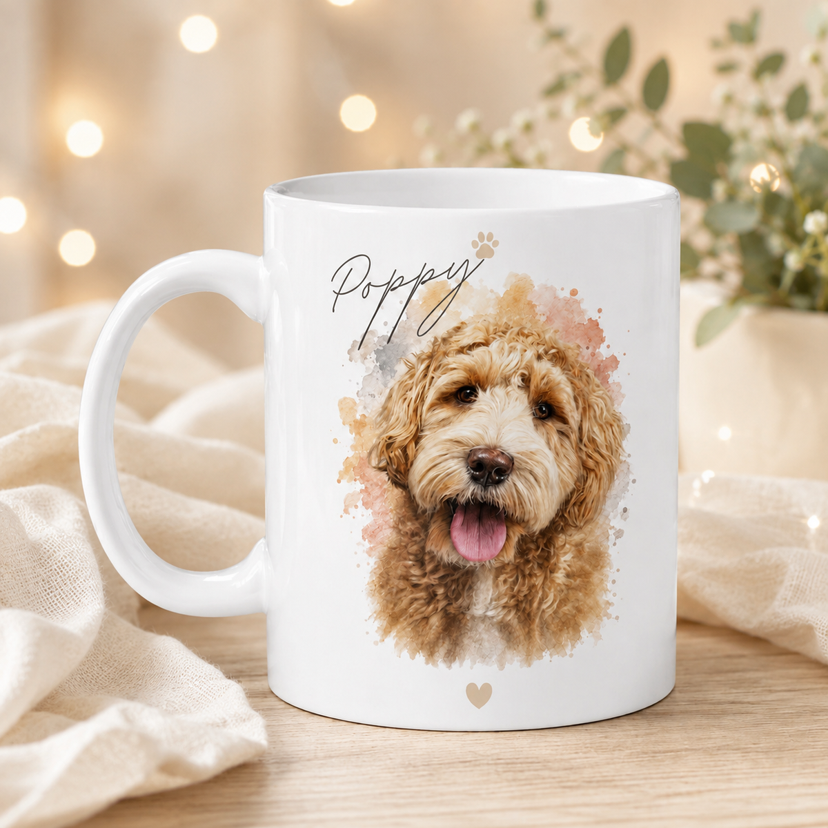 Custom Memorial Dog Mug – Personalized Watercolor Pet Portrait.