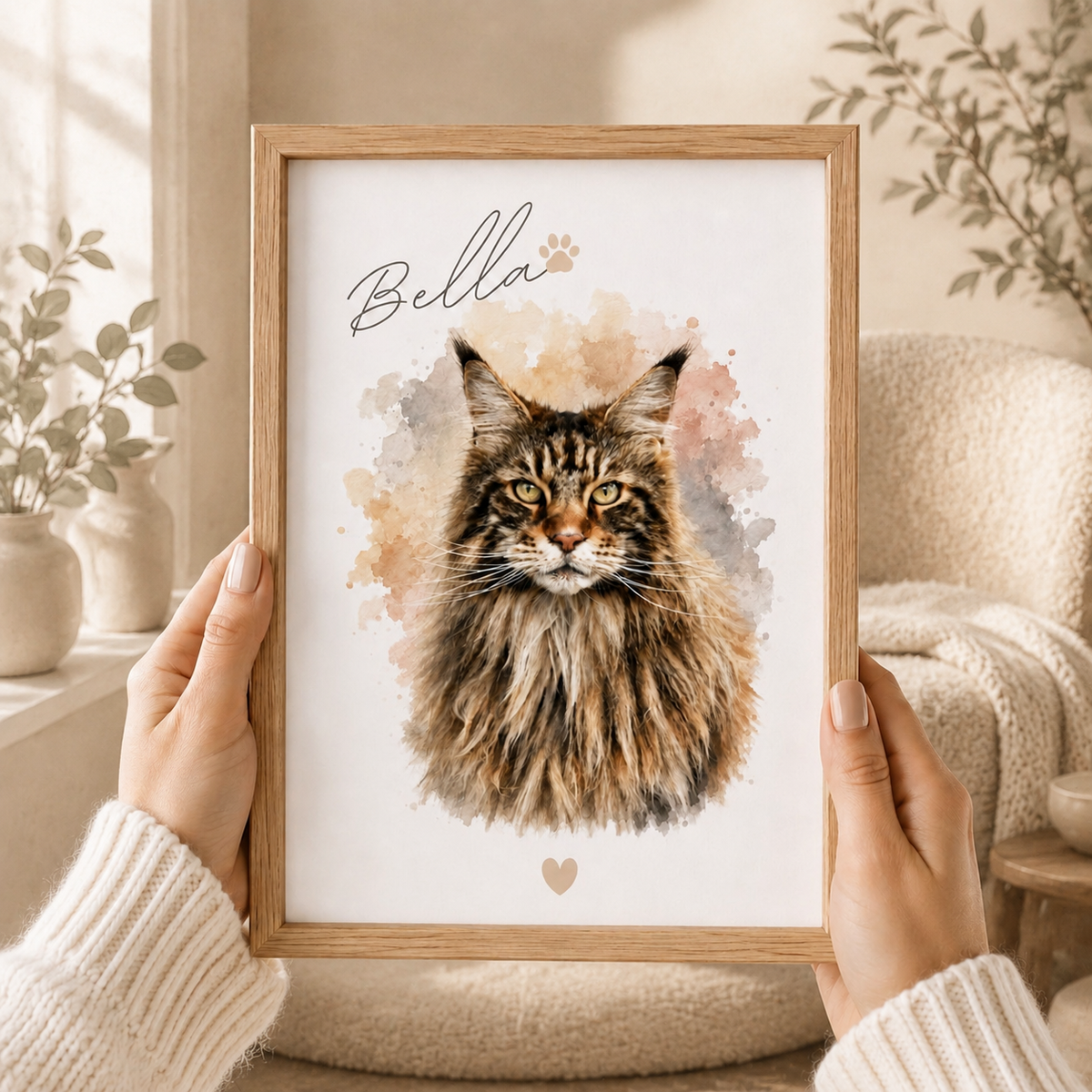 Custom Cat Memorial Portrait – Personalized Watercolor Art.