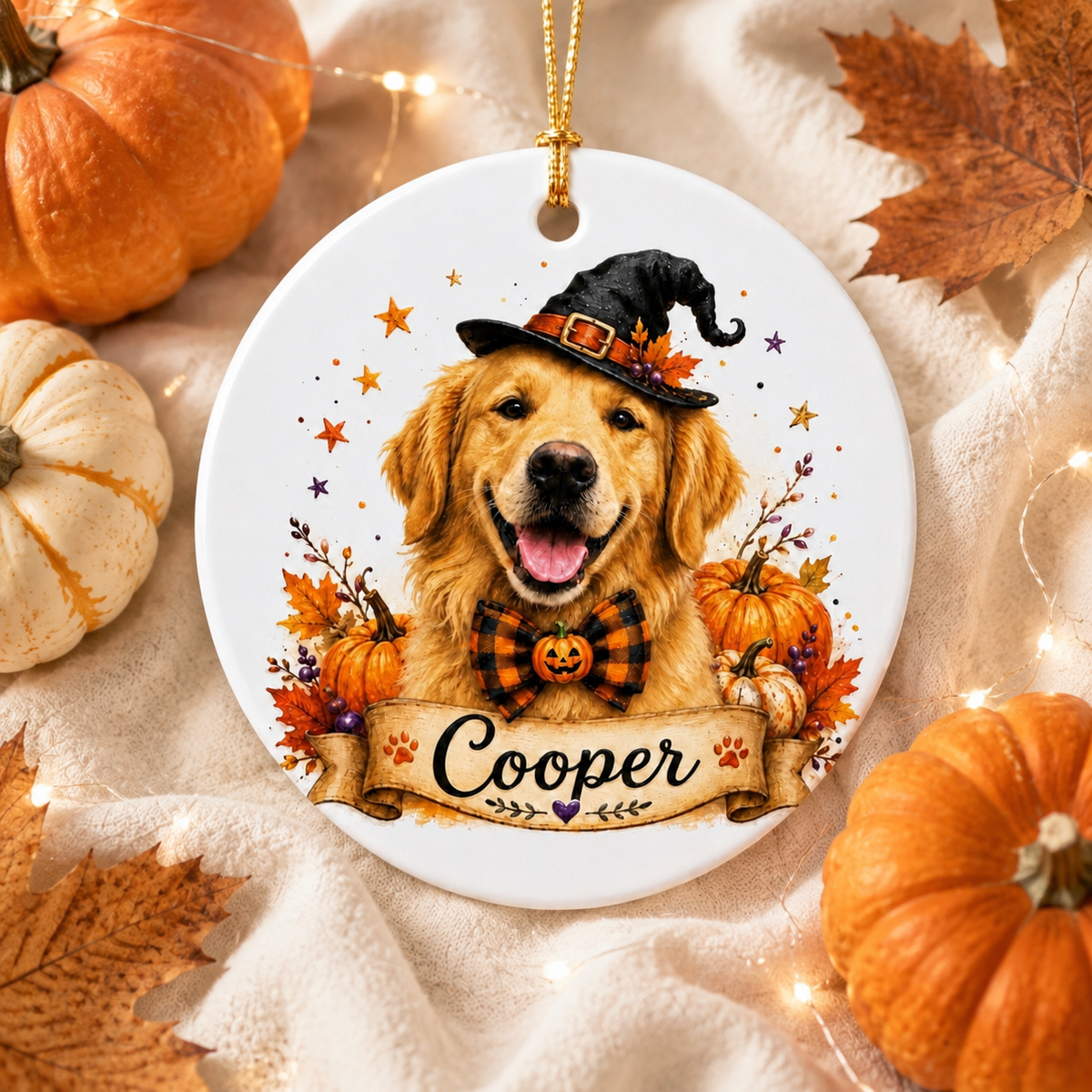 Custom Pet Halloween Ornament – Personalized Dog or Cat Portrait.