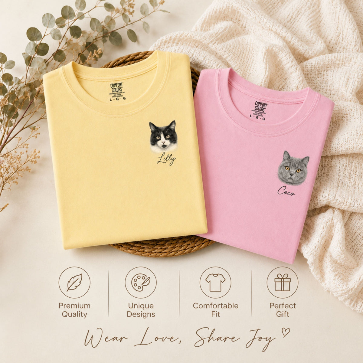 Custom Cat Shirt with Personalized Minimalist Pet Portrait.