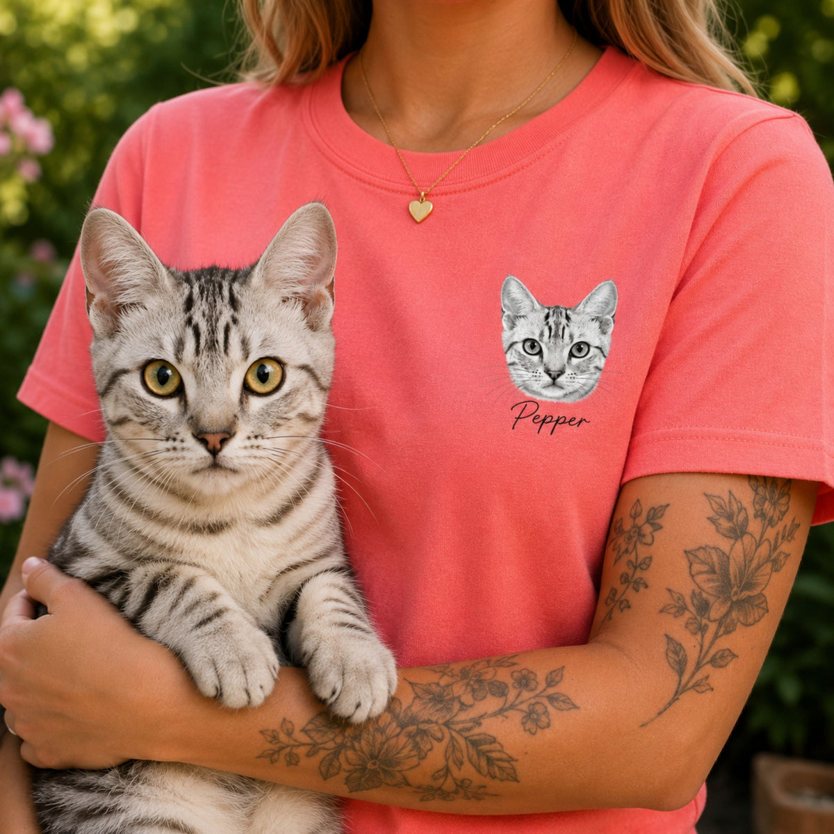 Custom Cat Shirt with Personalized Minimalist Pet Portrait.
