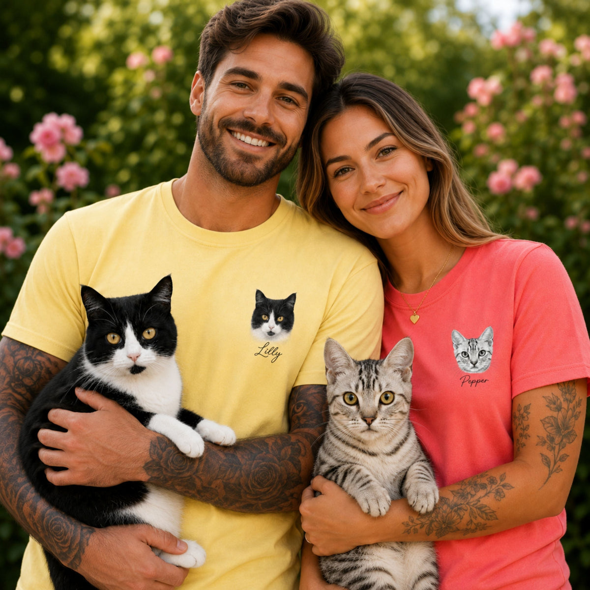 Custom Cat Shirt with Personalized Minimalist Pet Portrait.