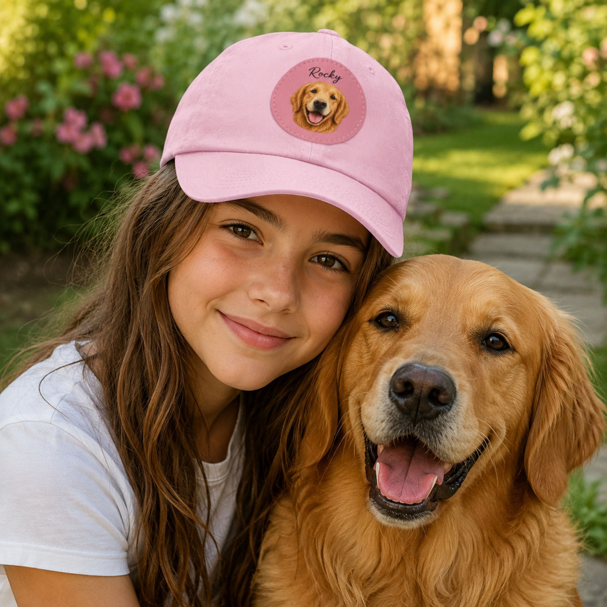 Custom Pet Portrait Dad Hat with Personalized Name Patch.