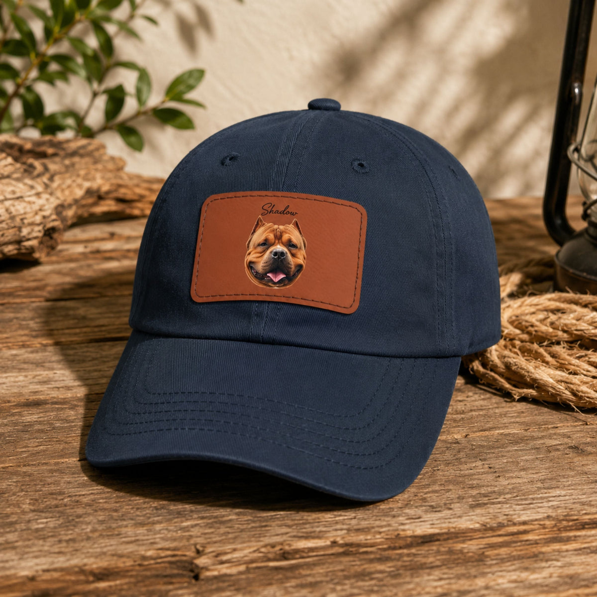 Custom Pet Portrait Dad Hat with Personalized Name Patch.
