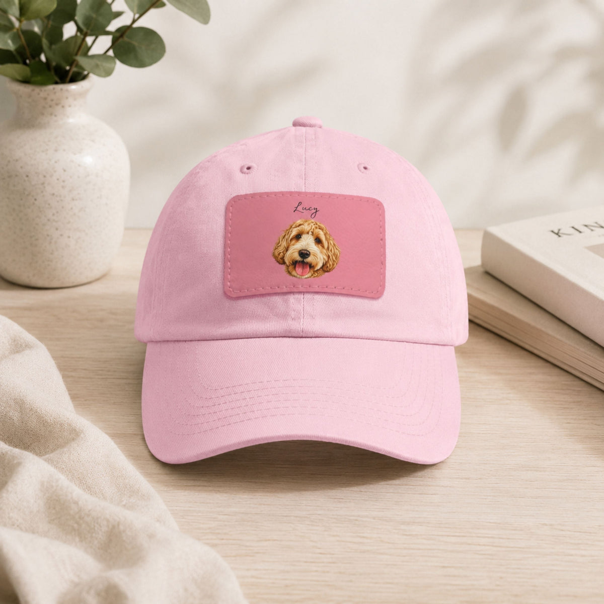 Custom Pet Portrait Dad Hat with Personalized Name Patch.